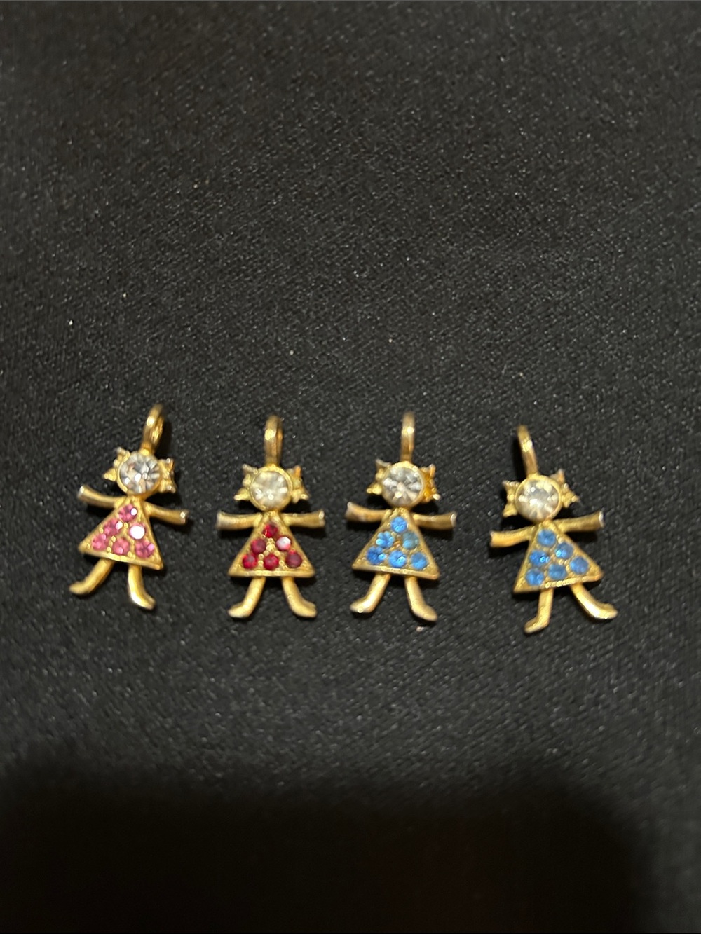 Gold Girl Charm Pendant with Pink and Blue Crystals - Unbranded